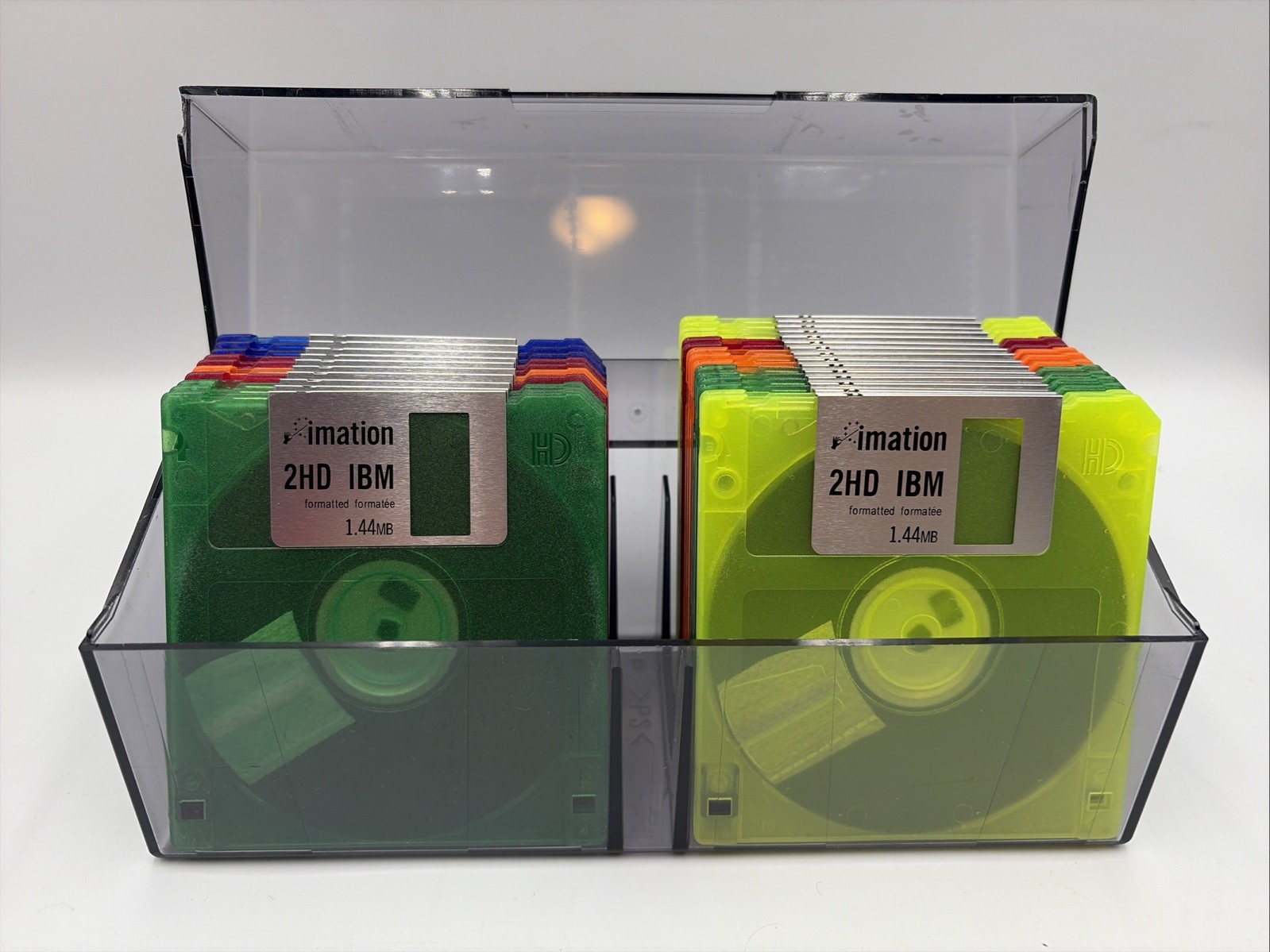 Imation Neon 3.5 Floppy Diskettes Lot Of 25 IBM Formatted 1.44MB 2HD With Case