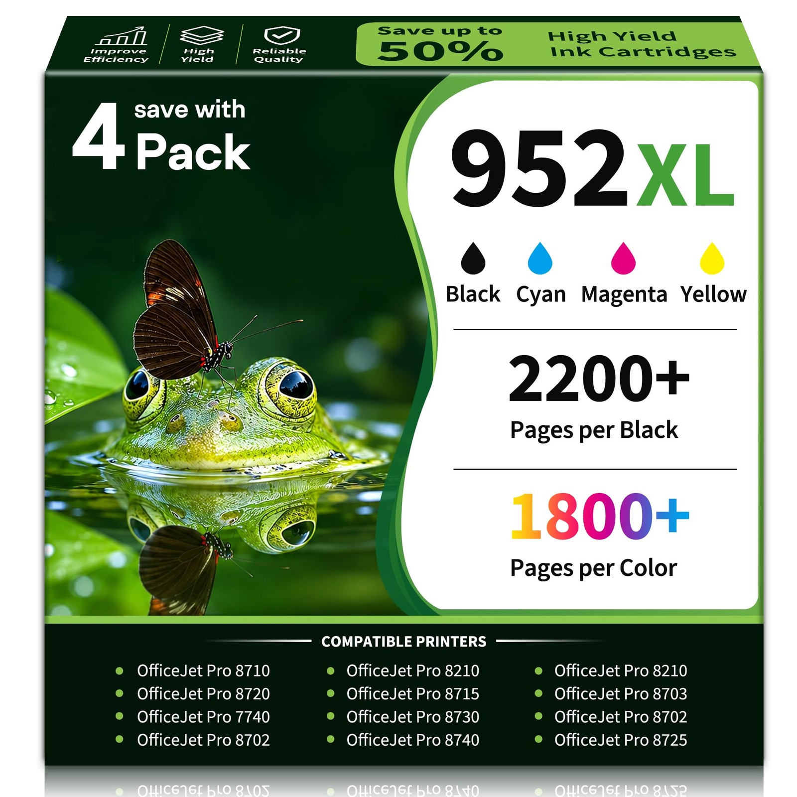 Cmoqtiv 952XL Ink Cartridges Combo Pack for HP Printers - 4 Pack (BK/C/M/Y)