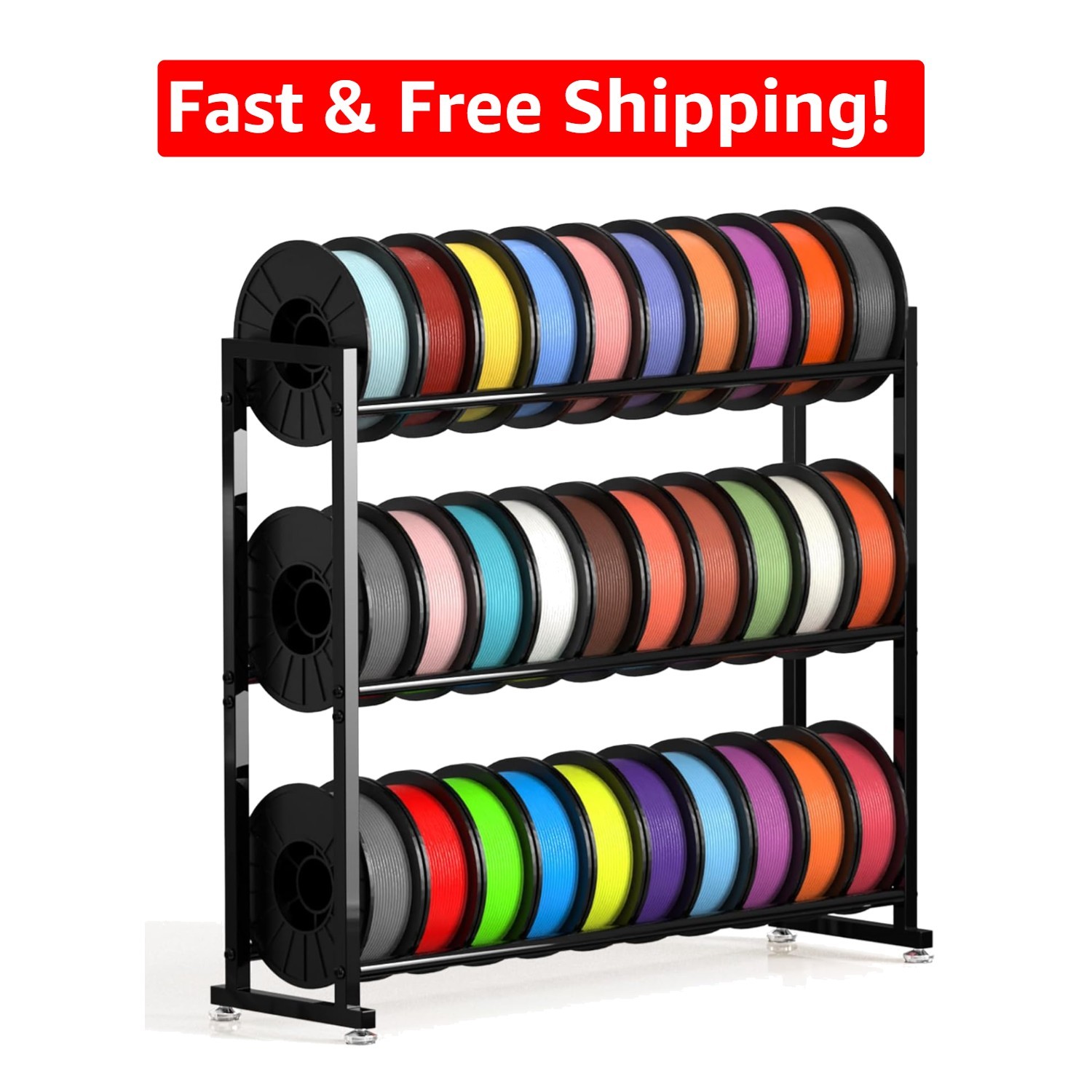 3-Tier Heavy Duty Metal Filament Storage Rack for 30 Rolls | Portable Design
