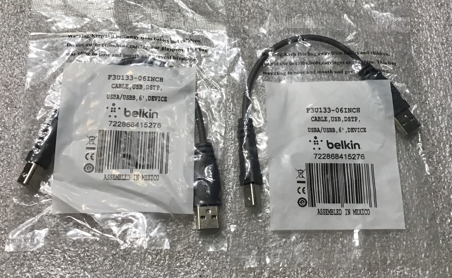 2 - New Belkin 6" Pro Series USB 2.0 Data Transfer Cable Black F3U133-06INCH