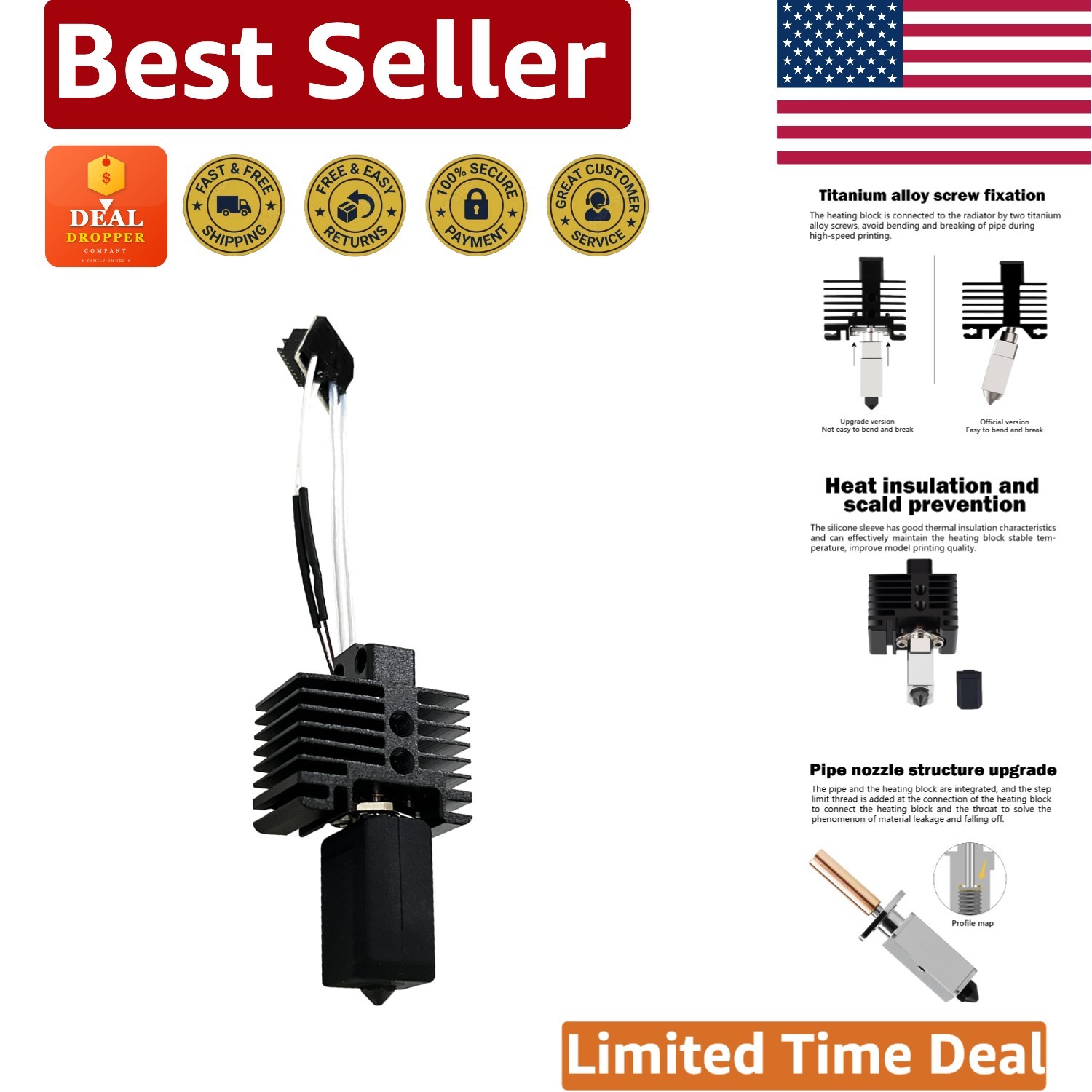 Versatile 3D Printer Hotend Replacement Kit for Bambu Lab P1P/P1S - 0.4mm Nozzle
