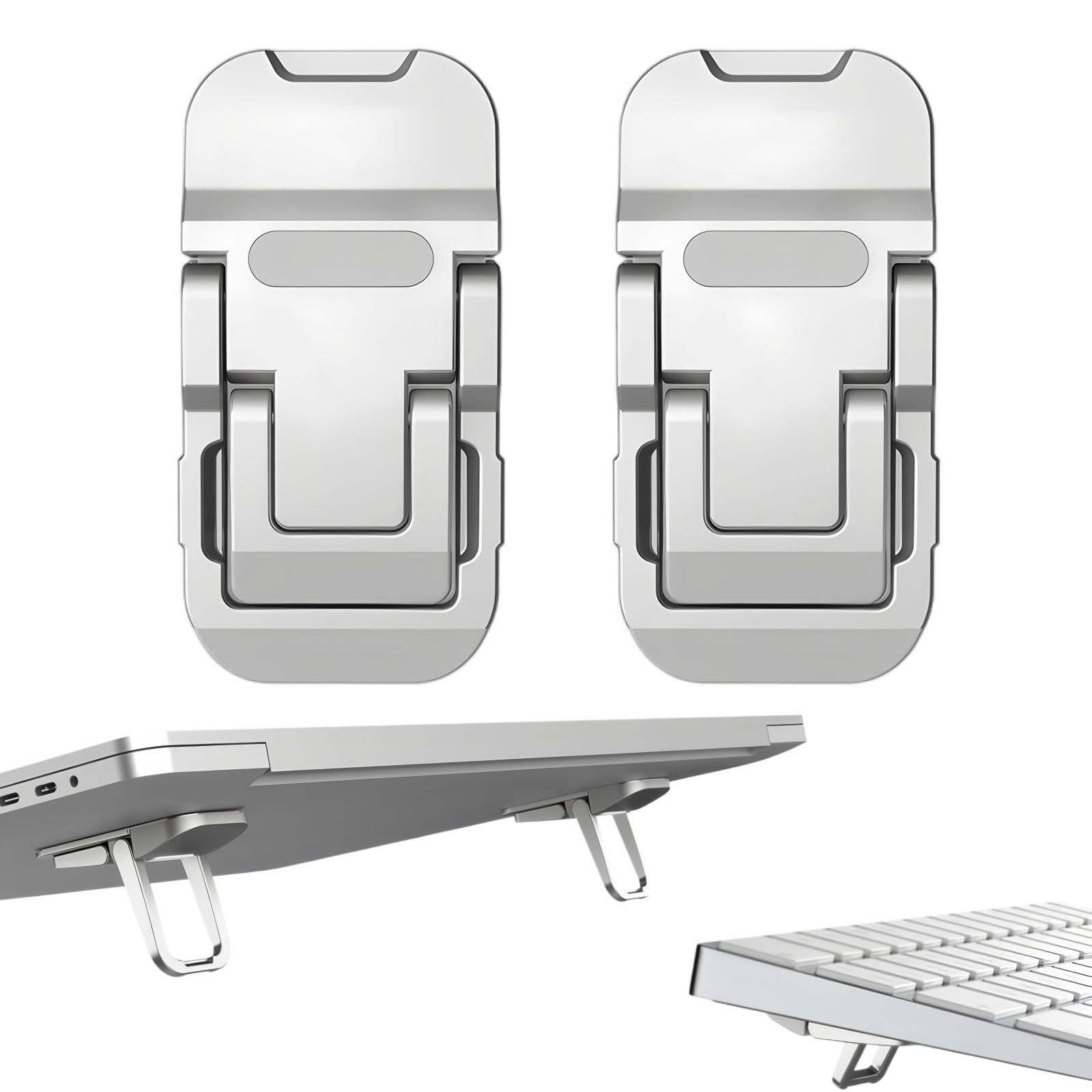 2 Pcs Zinc Alloy Foldable Laptop Stands, Portable Computer Keyboard Riser Feet w