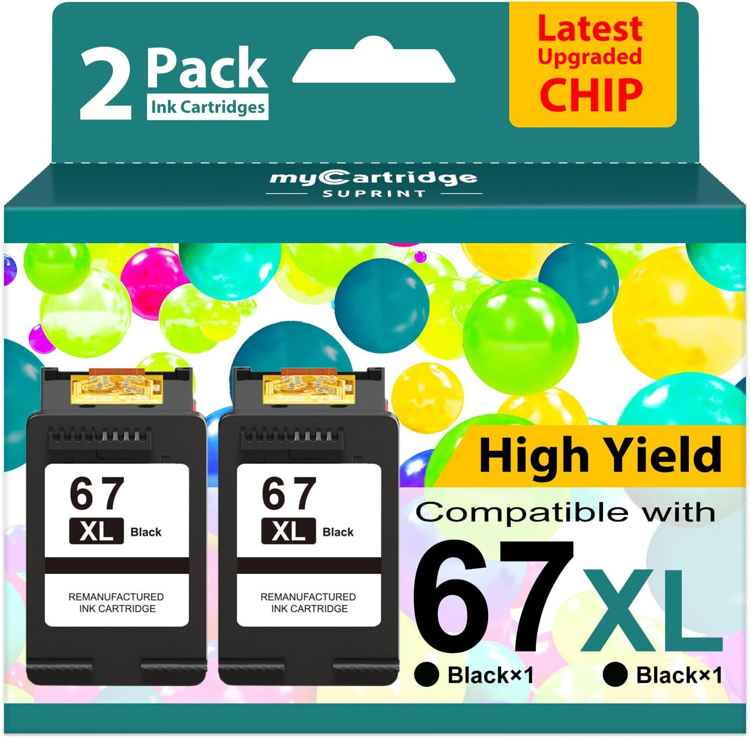 67XL Black Ink Cartridge High Yield Replaced for HP Ink 67 Black Ink HP67XL
