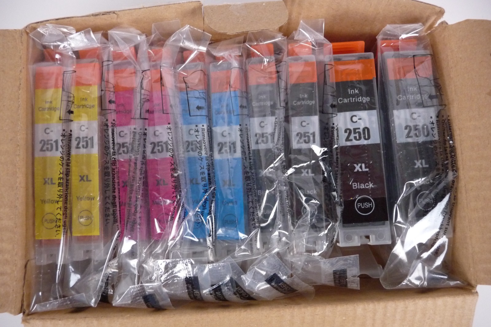 Canon Compatible CLI-251 PGI-250 XL Ink Cartridge 10 Pack Black & Color Open Box