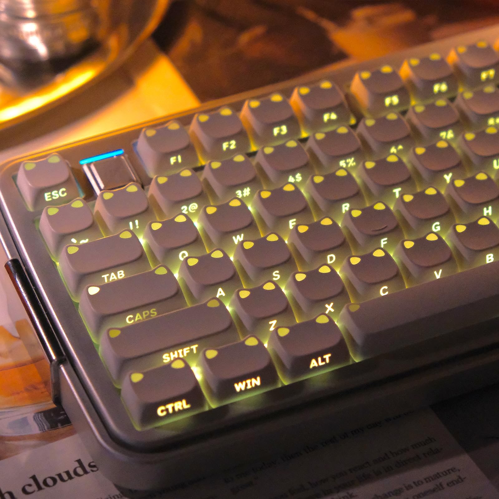 113 Keys Side Print Cat Keycaps MAO Profile PBT Shine Through For 61/64/87