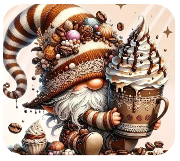 WINTER COFFEE GNOME HOLIDAY THEMED OPT 1 MOUSEPAD MOUSE PAD THICK 9" X 7"