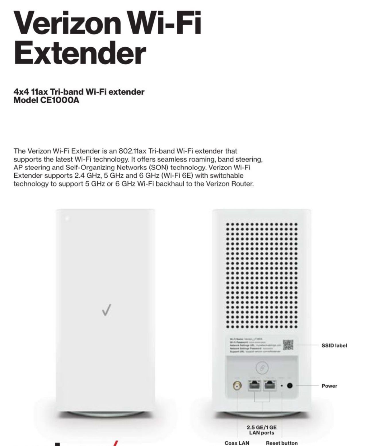 Wi-Fi Extender, Verizon CE1000A, Tri-Band, NEW, BOX SEALED, FiOS