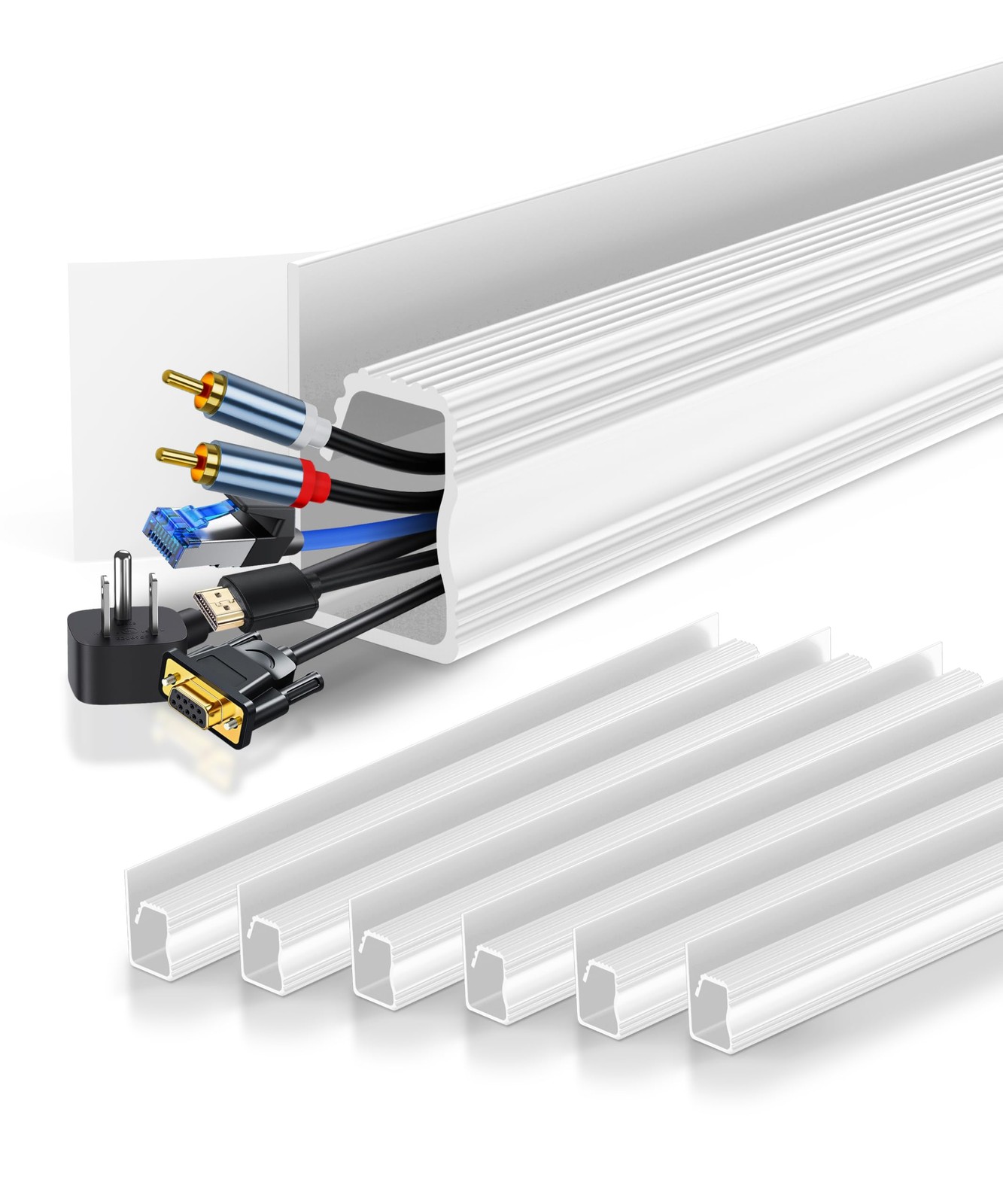 6 Pack Cable Management Under Desk, Open J Channel Raceway, Cord Organizer Tray