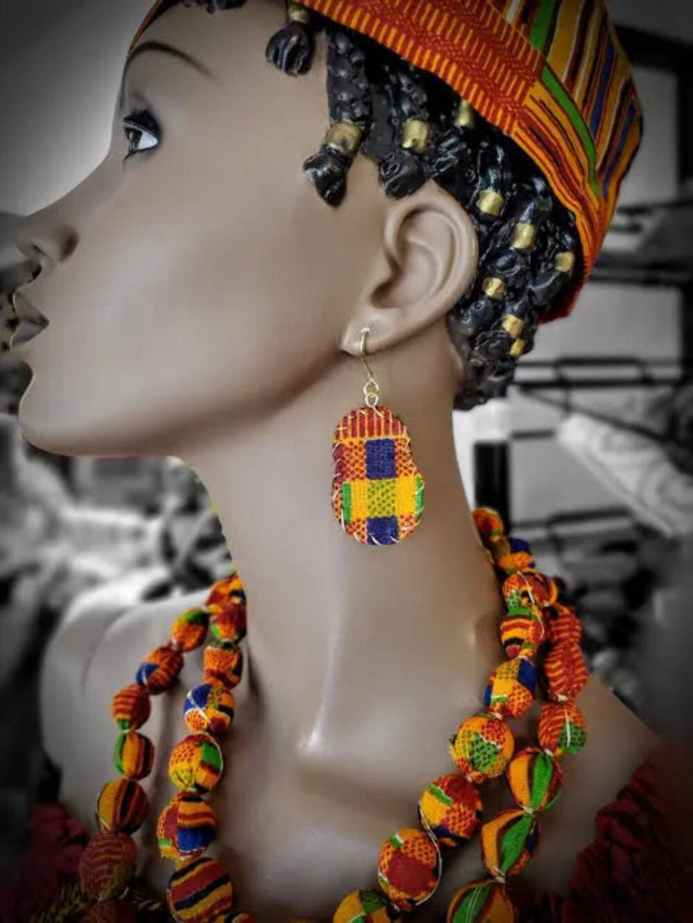 Kente African Print Earrings-DP3227ER2 | African Fashion | Dupsie's