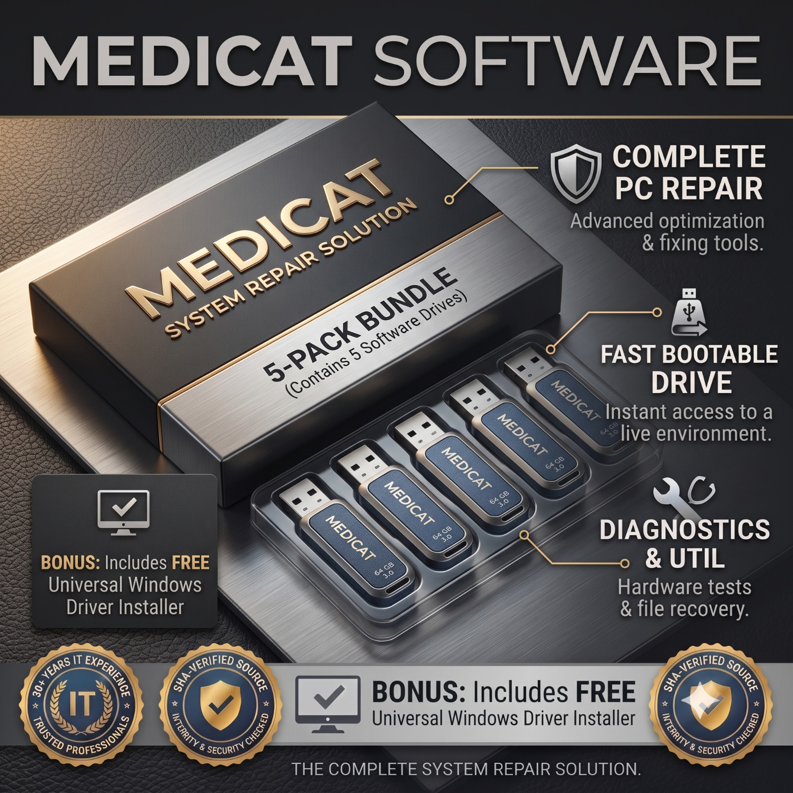 🔥MediCat PC Repair Recovery Toolkit🔥5 Pack: USB or DVD🔥System Rescue Bootable