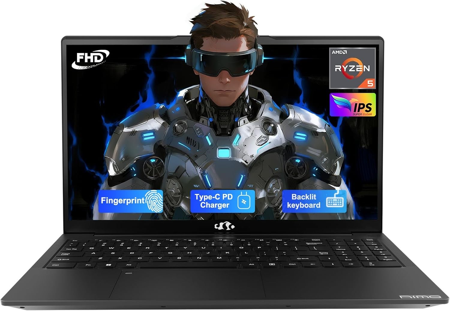 NIMO 15.6'' IPS FHD-Laptop, 8GB RAM 256GB SSD AMD Ryzen 5 4 Cores Up to 3.7GHz