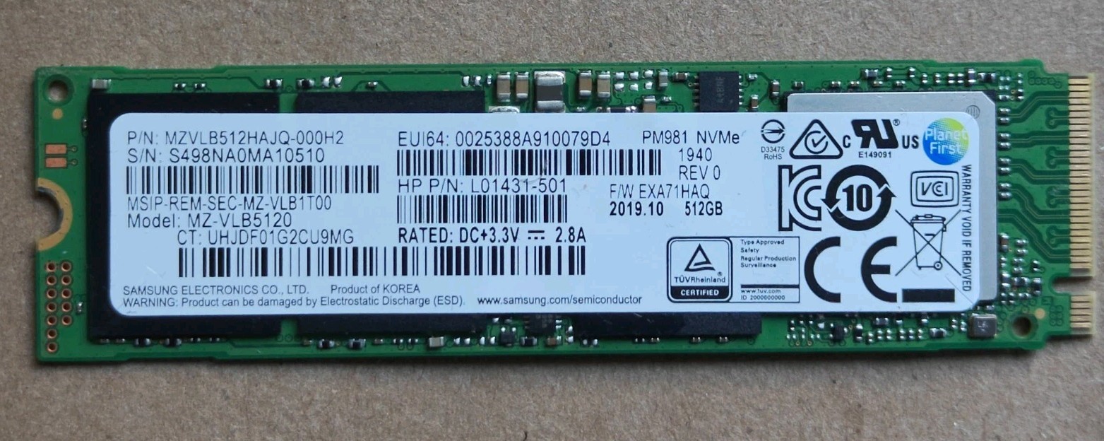 512GB SSD - Samsung PM981 MZ-VLB5120 PCIe 3X4 NVMe M.2 2280 MZVLB512HAJQ-000H2