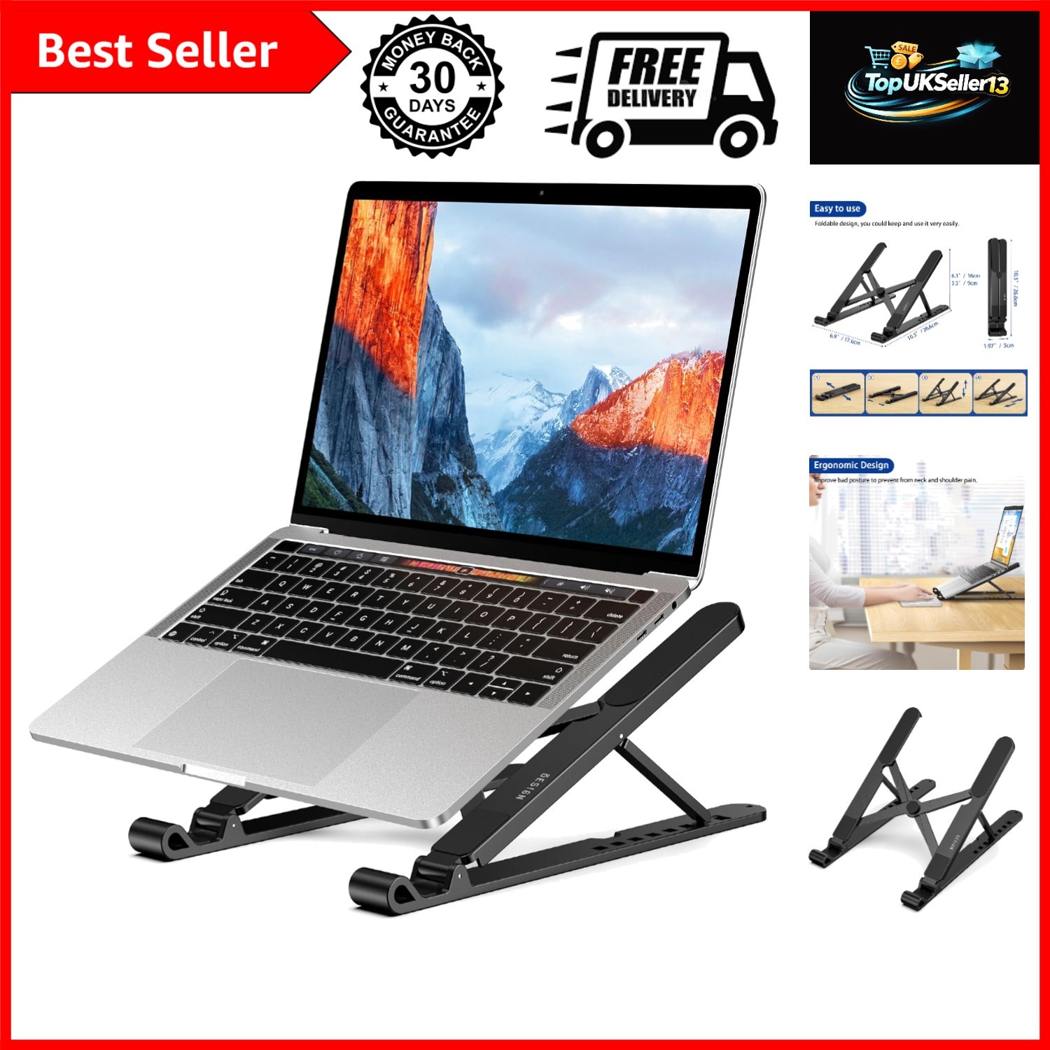 LS01 Pro Ergonomic Laptop Stand, Plastic Laptop Riser, Portable and Adjustabl...