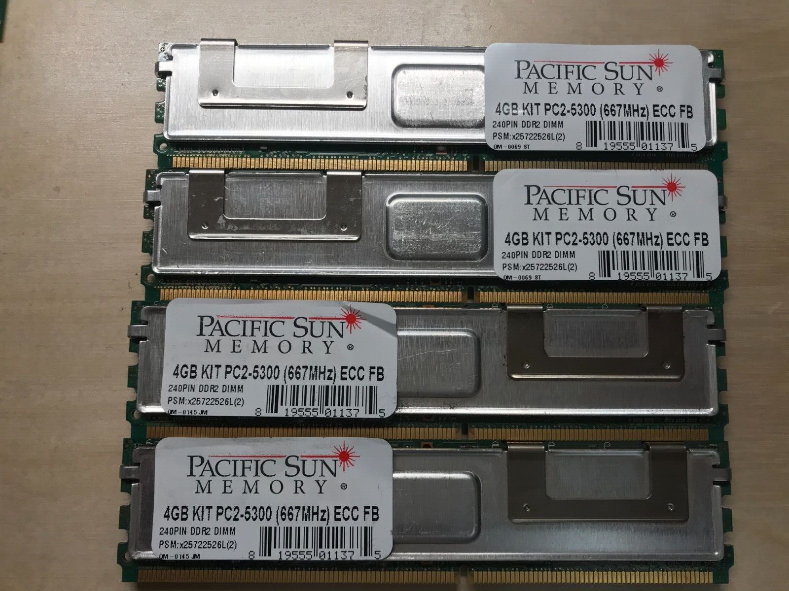 Lot of 4 DDR2 4GB PC2-5300 DIMM 667MHz PACIFIC SUN MEMORY
