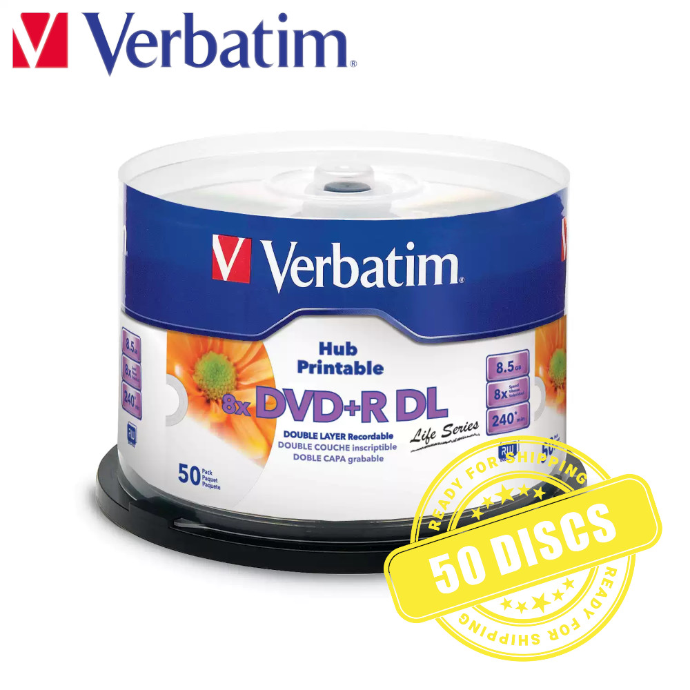 Verbatim DVD+R DL 8.5GB 8x Blank DVD Dual Layer Disc 8.5 GB Printable - 50 Discs