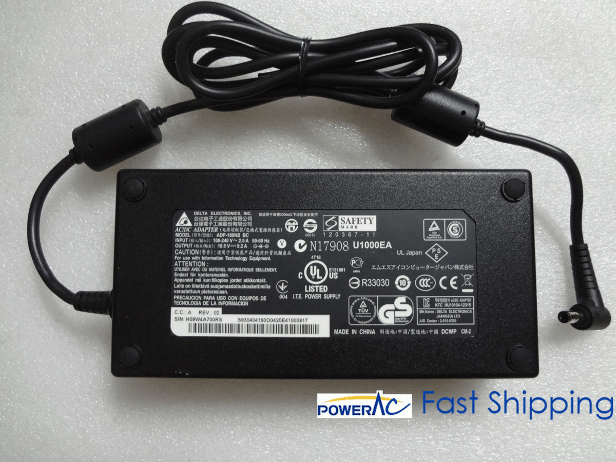Genuine 19.5V9.2A 180W MSI GS63VR 7RG-052ES Stealth Pro Power AC Adapter Charger