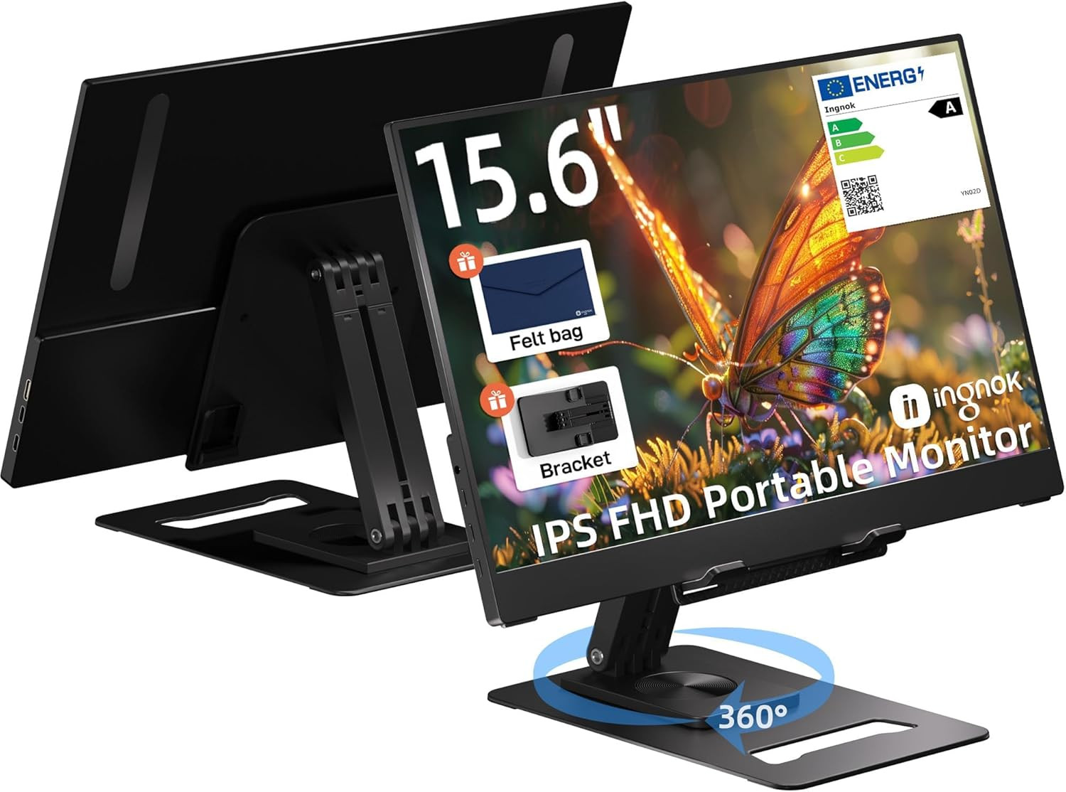 15.6" Monitor Portátil para Laptop con Tapa y Altavoces Monitor Externo 1080P