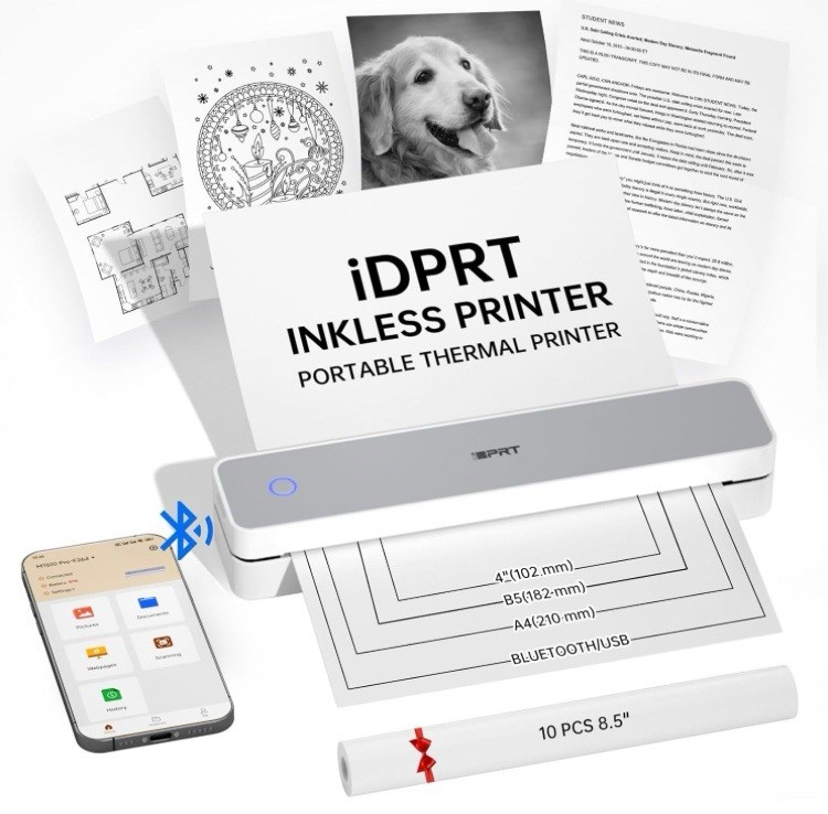 iDPRT MT610 300dpi A4 Portable Wireless Thermal Printer Bluetooth iOS Android PC