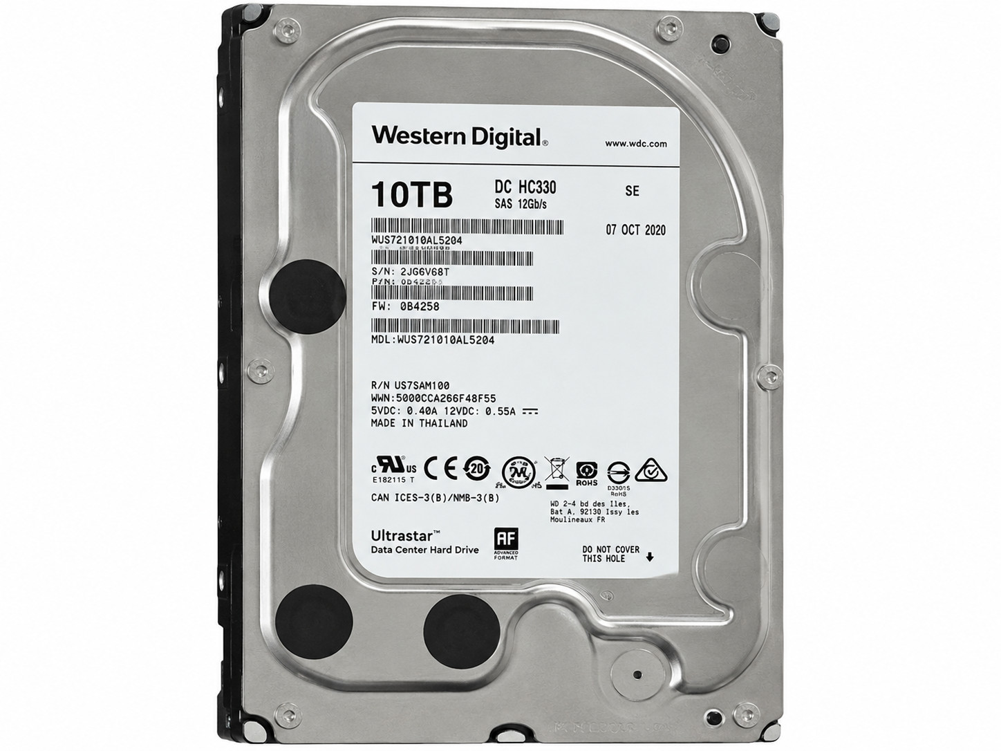 WD Ultrastar DC HC330 10TB SAS 12Gb/s 7.2K 3.5" HDD 0B42258 FOR PARTS