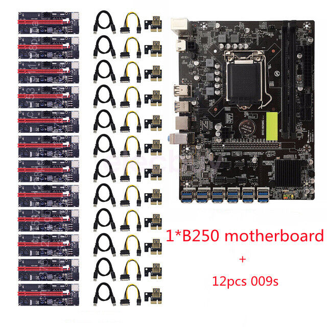 B250C BTC PCI Express DDR4 Mining Motherboard for LGA 1151 + 12x PCIE USB Riser
