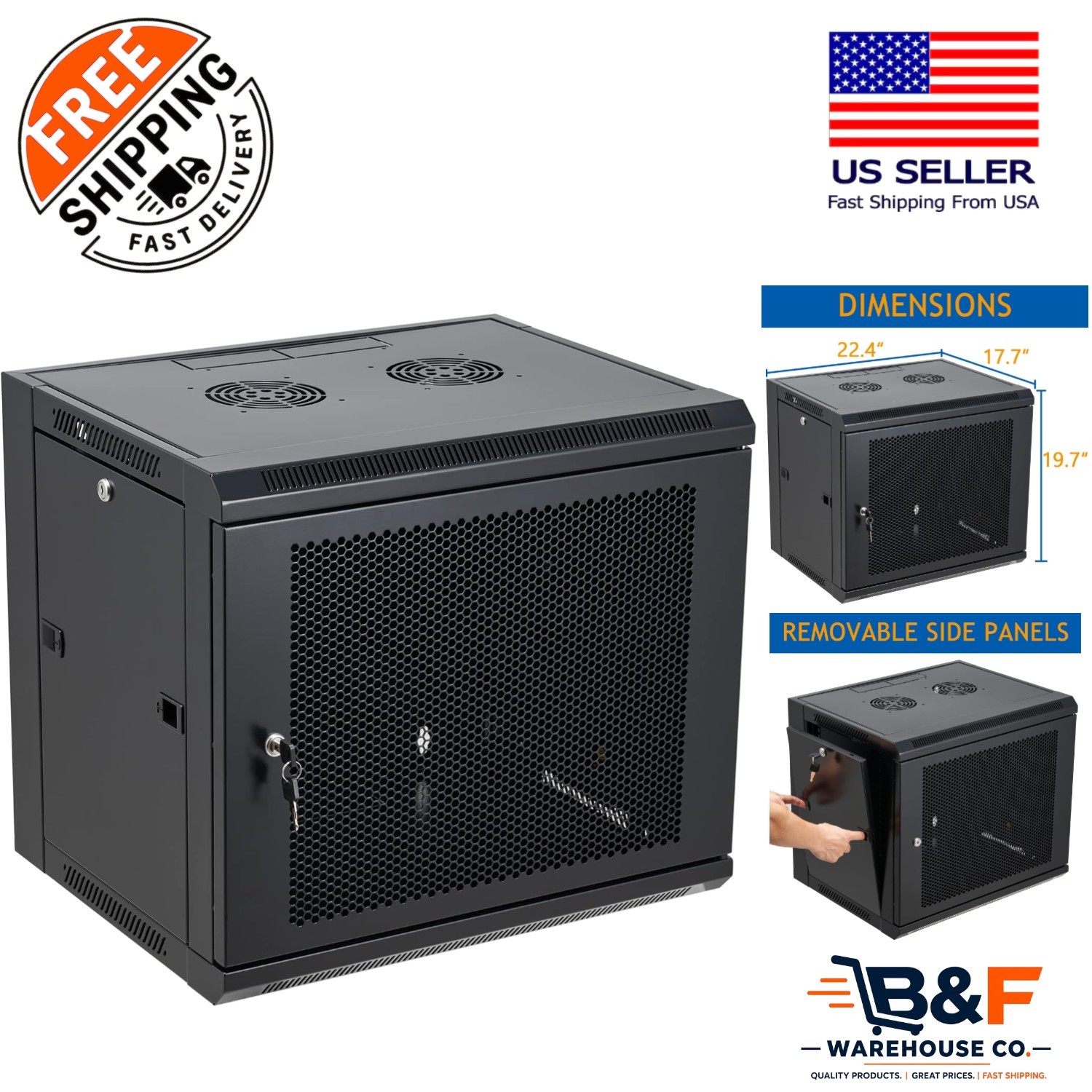 Heavy-Duty 9U Wall Mount Server Rack - Secure Locking Enclosure for Equipment