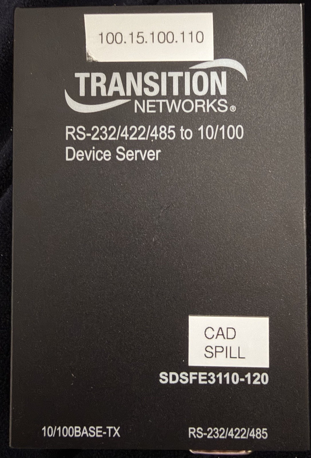 Transition Networks RS-232/422/485 to 100 Device Server SDSFE3110-120