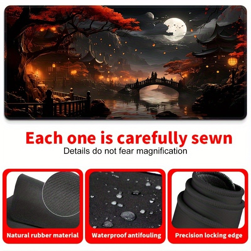 Large Non-slip Rubber Mouse Pad with Durable Stitched Edges - Abstract Landsca