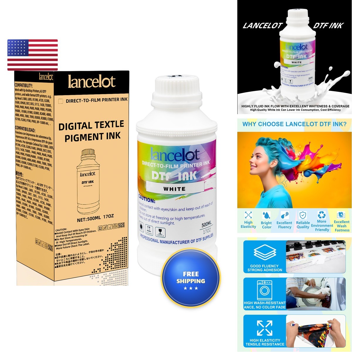 Lancelot Premium DTF Ink 500ML White Ink DTF Ink-500-W-1