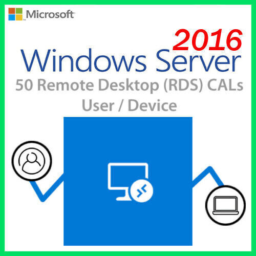 Windows Server 2016 Remote Desktop RDS Licenses for 50 Users or Devices