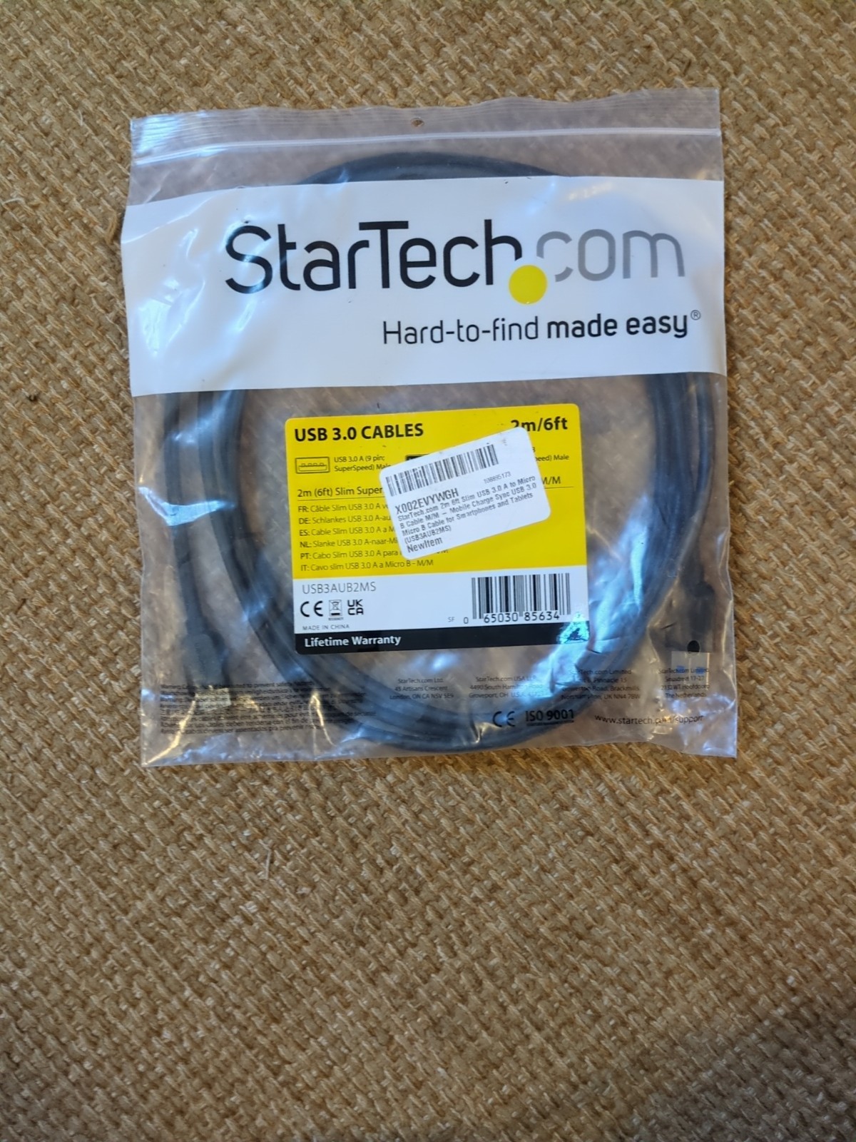 NEW Startech 2m [6ft] Slim Superspeed Usb 3.0 A To Micro B Cable - M/m
