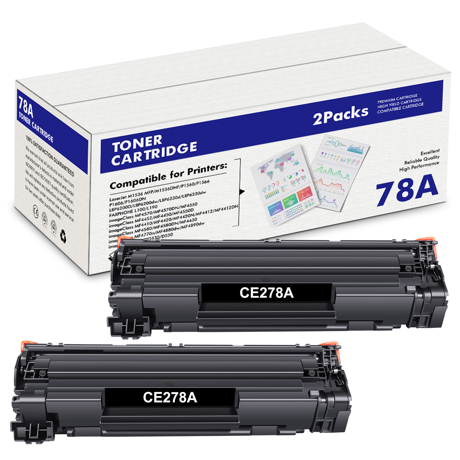 2 x Black CE278A Toner Cartridge For HP 78A LaserJet Pro M1536DNF M1536N P1606dn