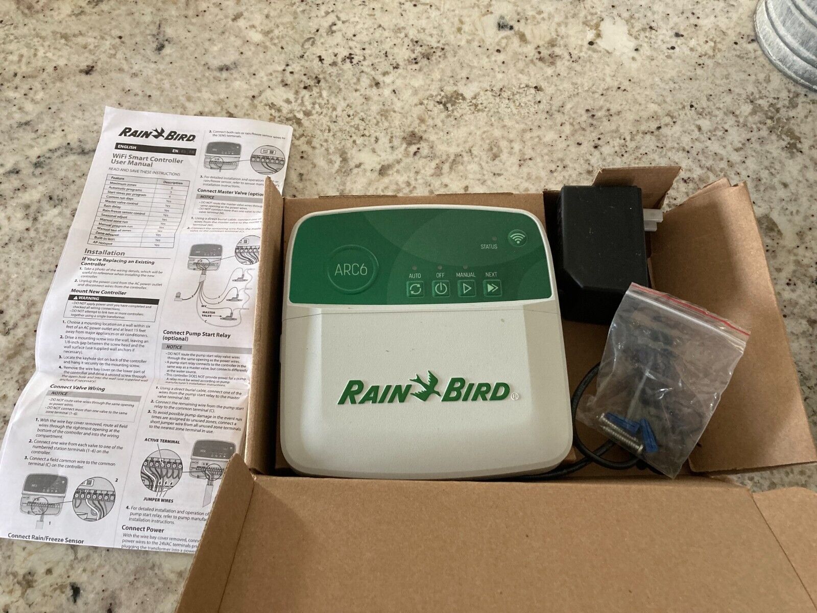 Rain Bird ARC6 6-Zone App Based Indoor Residential Irrigation Controller; New