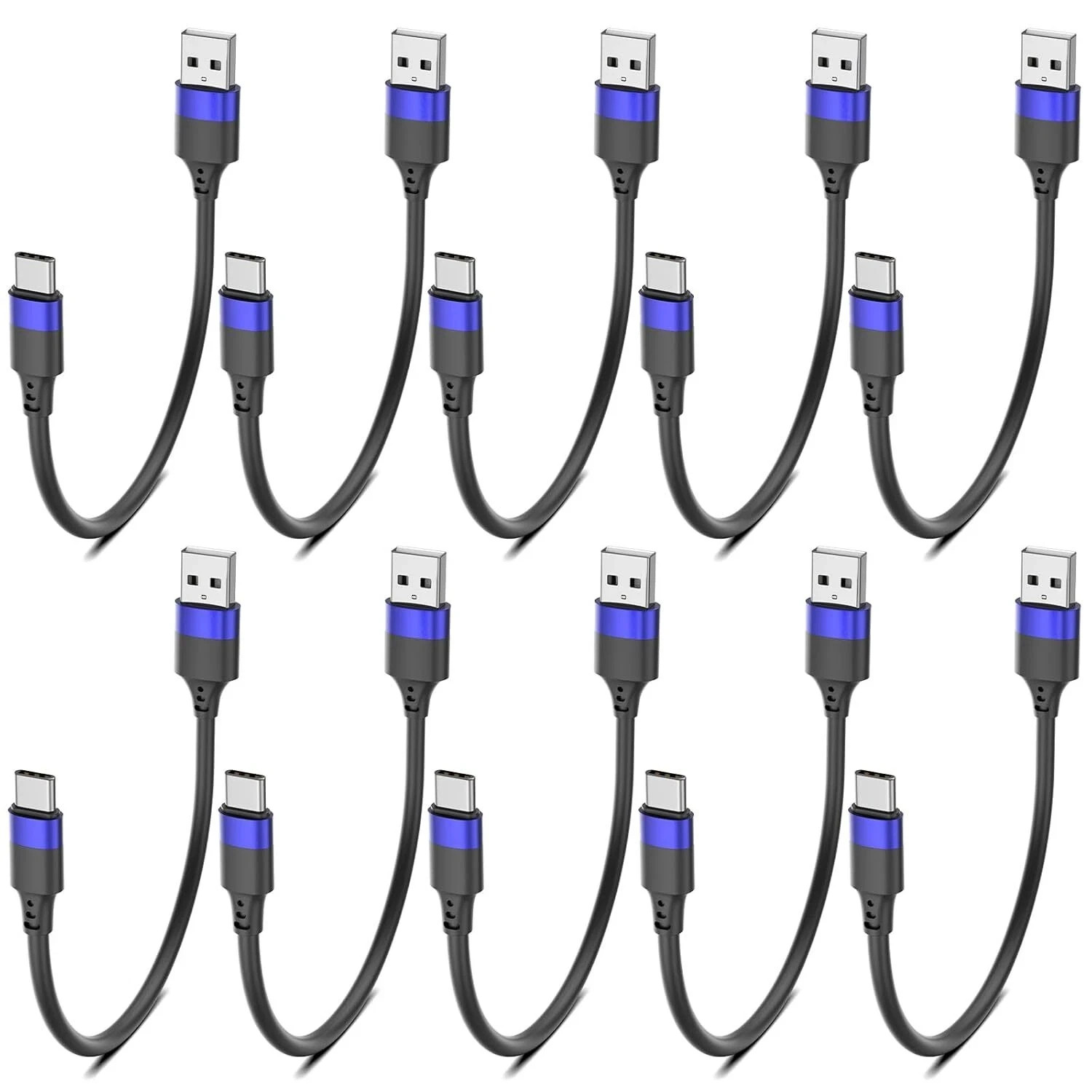 6 inch Short USB C Cable Bulk 10 Pack, Multipack Short USB A to USB C Cable for