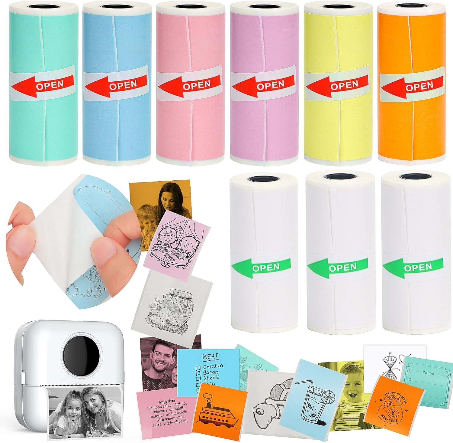 9 Rolls Mini Printer Sticker Paper,Thermal Self-Adhesive Paper 57 *