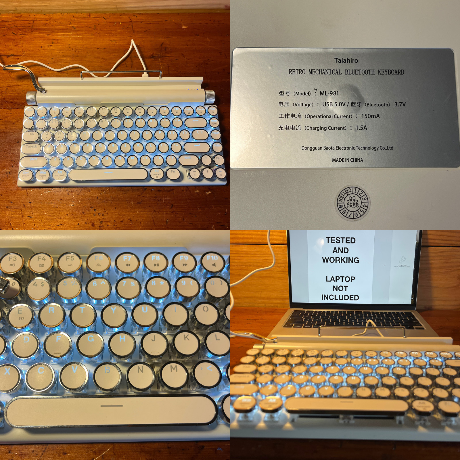 Taiahiro ML-981 Retro Mechanical Bluetooth Keyboard White USB-C Tested