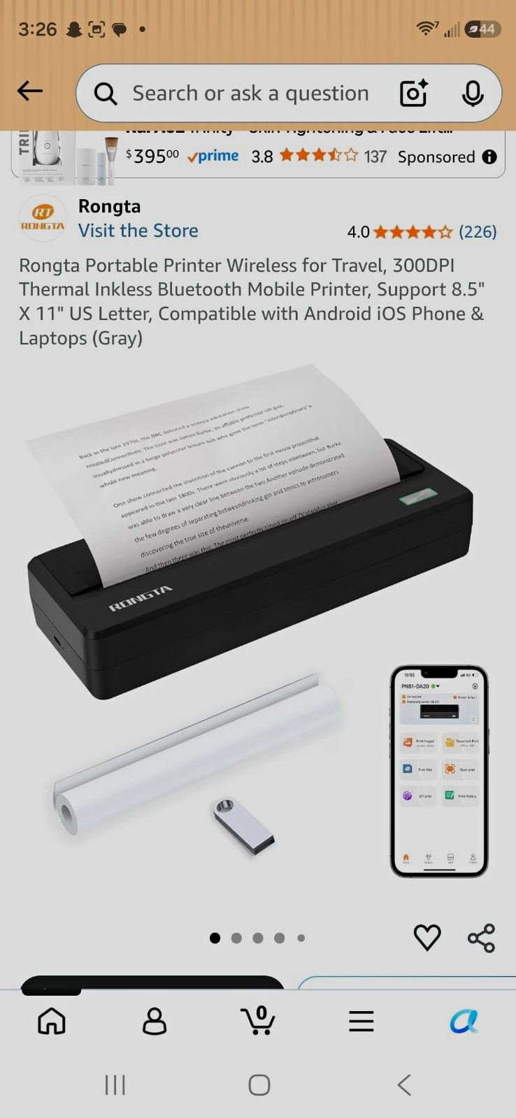 Rongta Portable Mobile Thermal Printer 300 DPI Bluetooth Wireless Letter A4