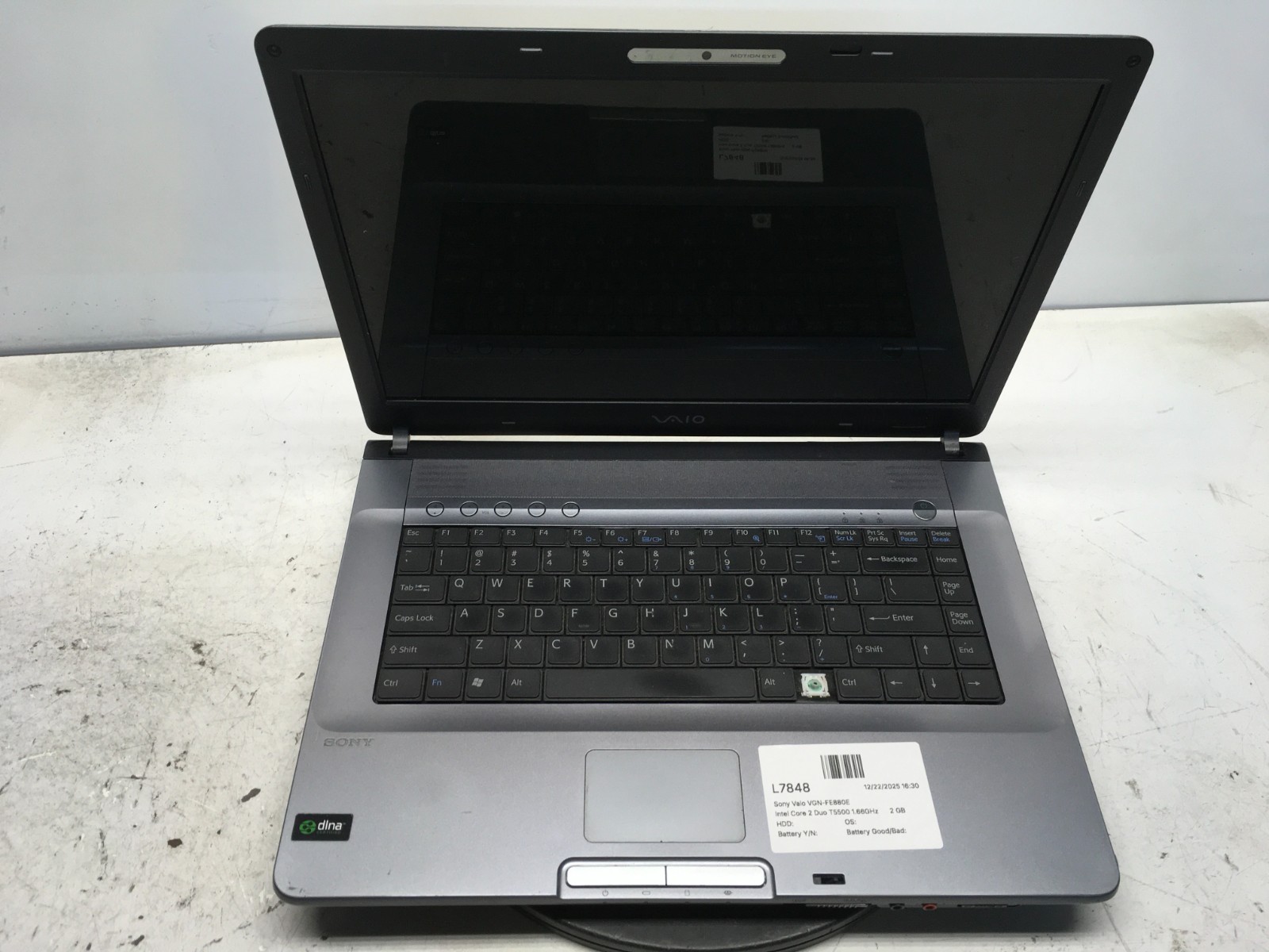 Sony Vaio VGN-FE880E Intel Core 2 Duo T5500 1.66GHz 2 GB NO HDD - MISSING KEY