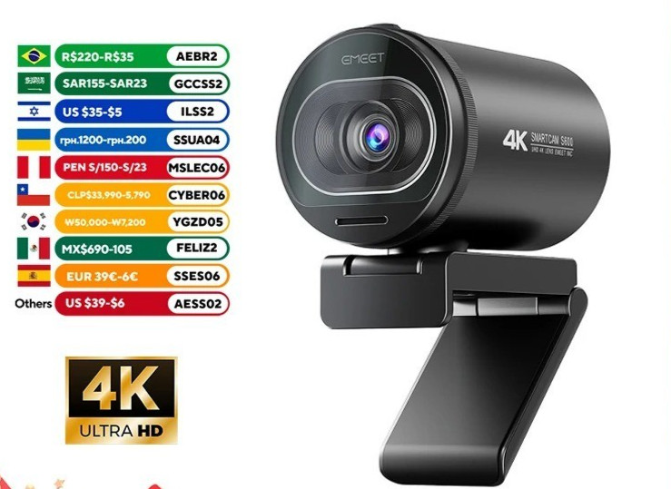 4K Webcam 1080P 60FPS USB Streaming Camera Autofocus with Microphone