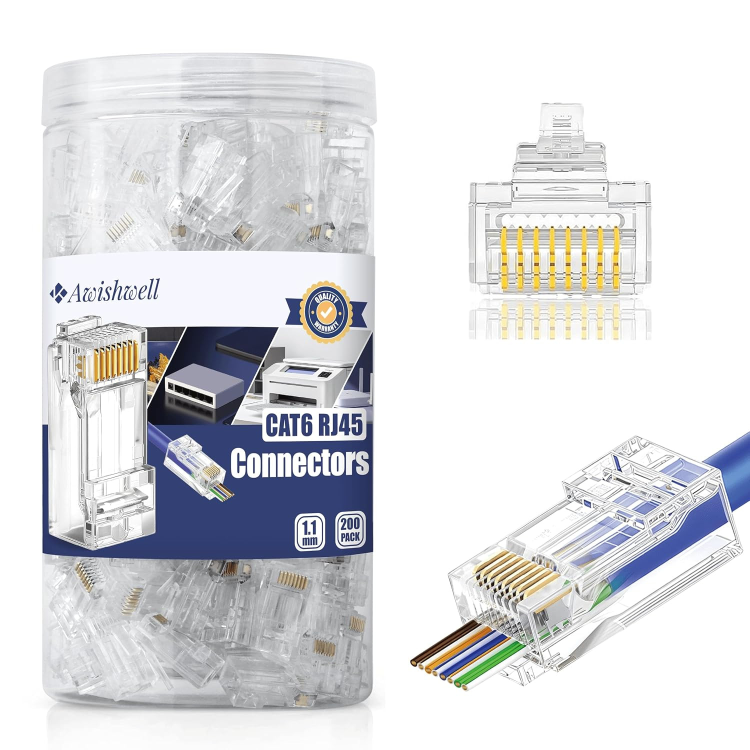 200 Pack Cat6 RJ45 Pass through Connectors Cat 6 Ends