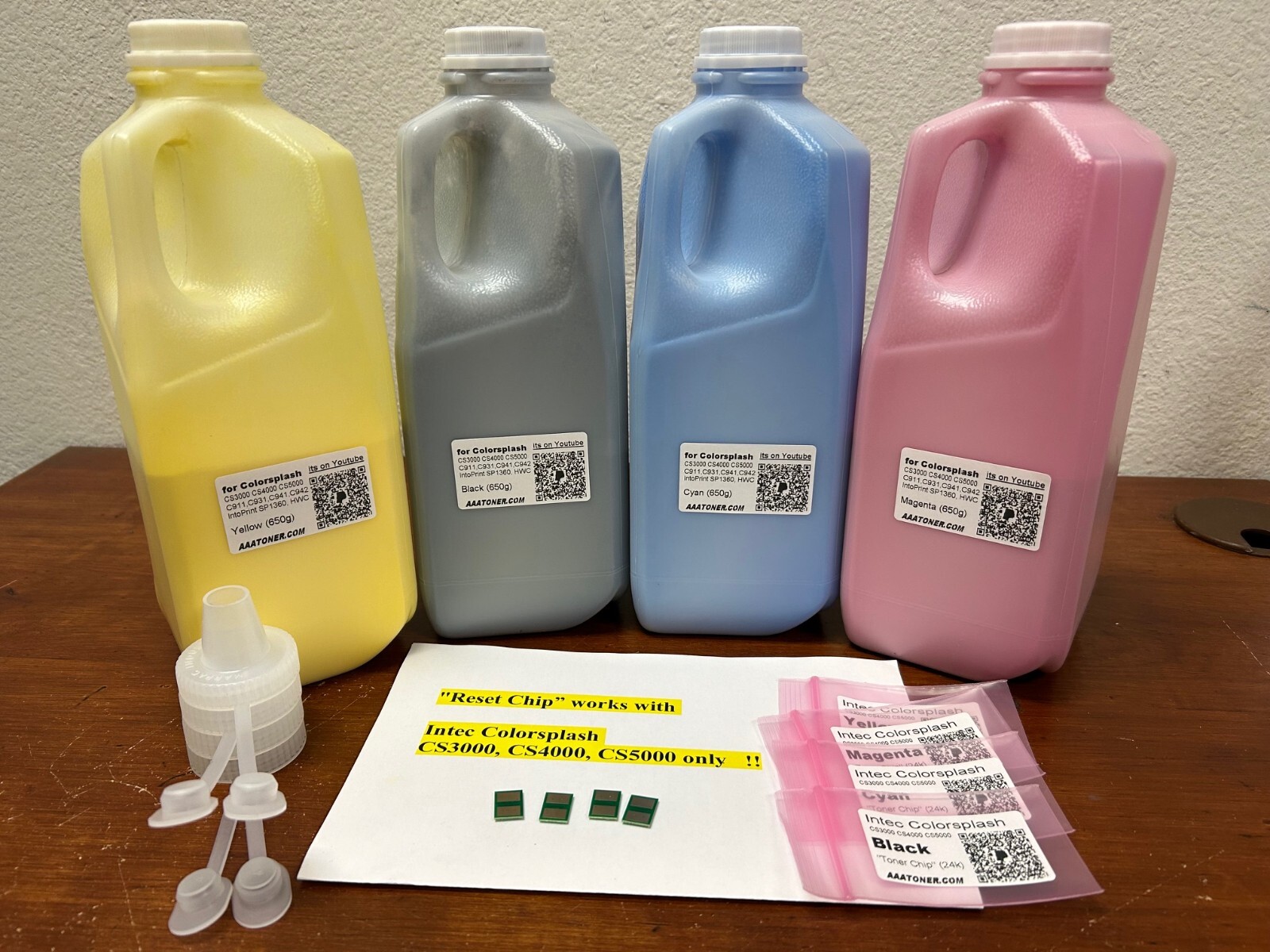 4 Toner Refill for use in Intec Colorsplash CS3000 CS4000 CS5000 + 4 Chip