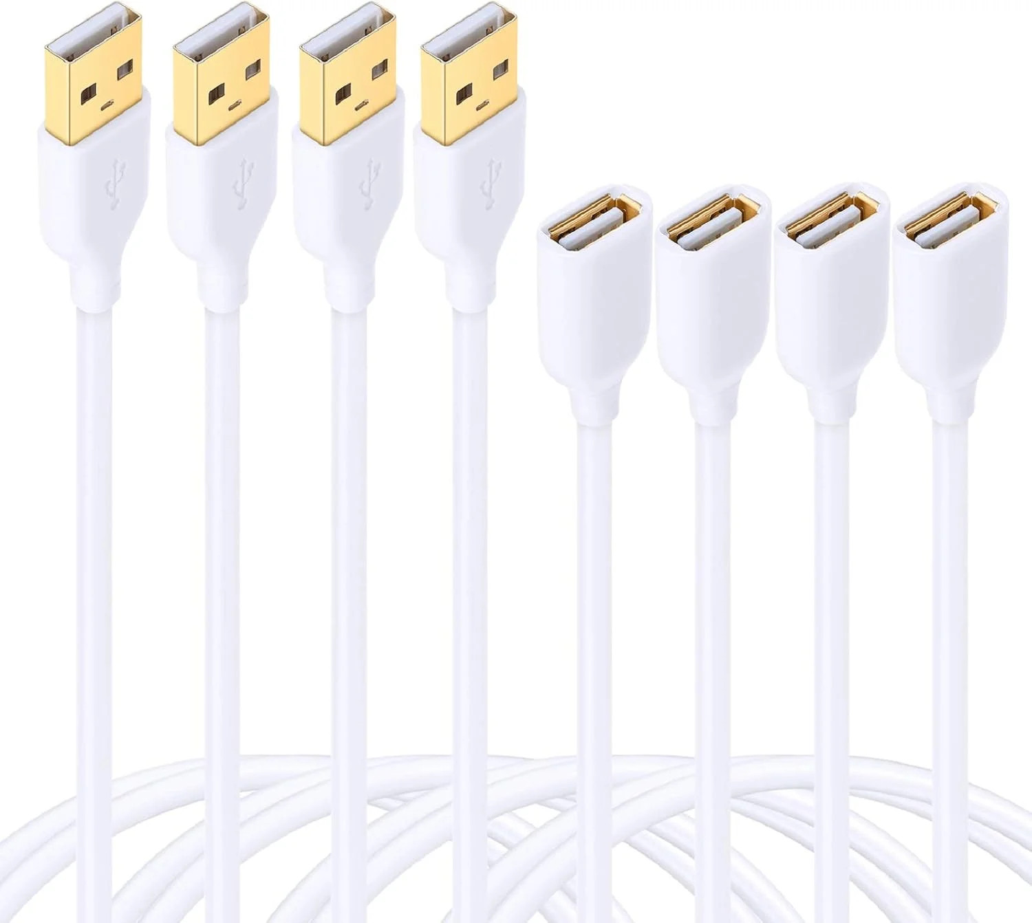4-Pack 6ft White USB Extension Cables - USB 2.0 Type A Male to A Female Extensio