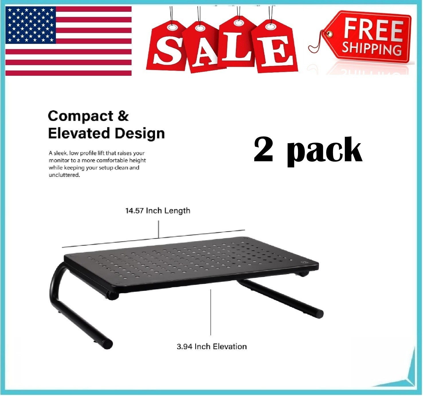 2x Incipio Monitor Riser Stand, Ergonomic Desk Shelf with Ventilated Surface
