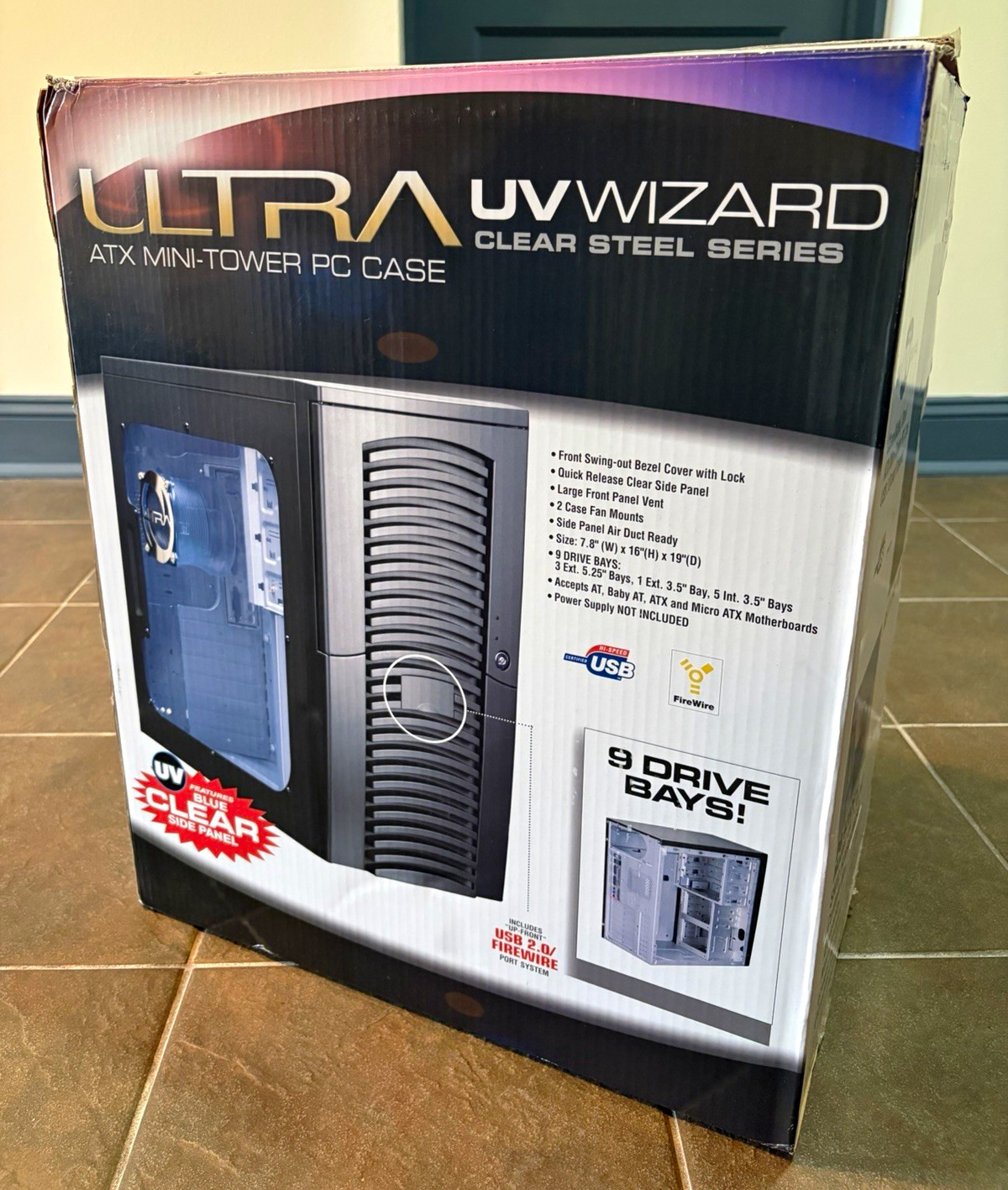 Ultra UV Wizard ATX Mini Tower PC Case Clear Blue Window Vintage Retro Gaming