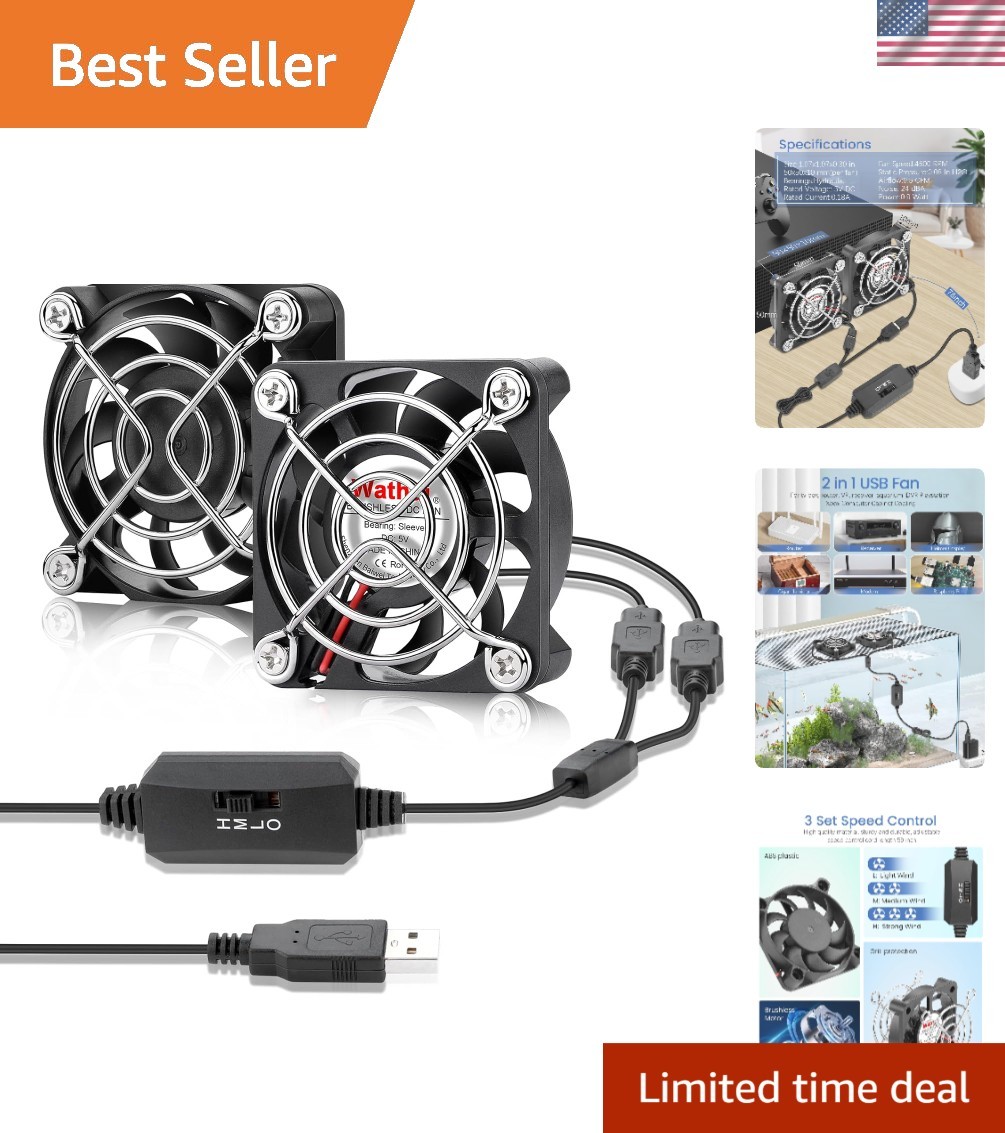 Compact 2PCS USB Fans - 50mm Mini Fan Set with 3 Speed Control for Devices