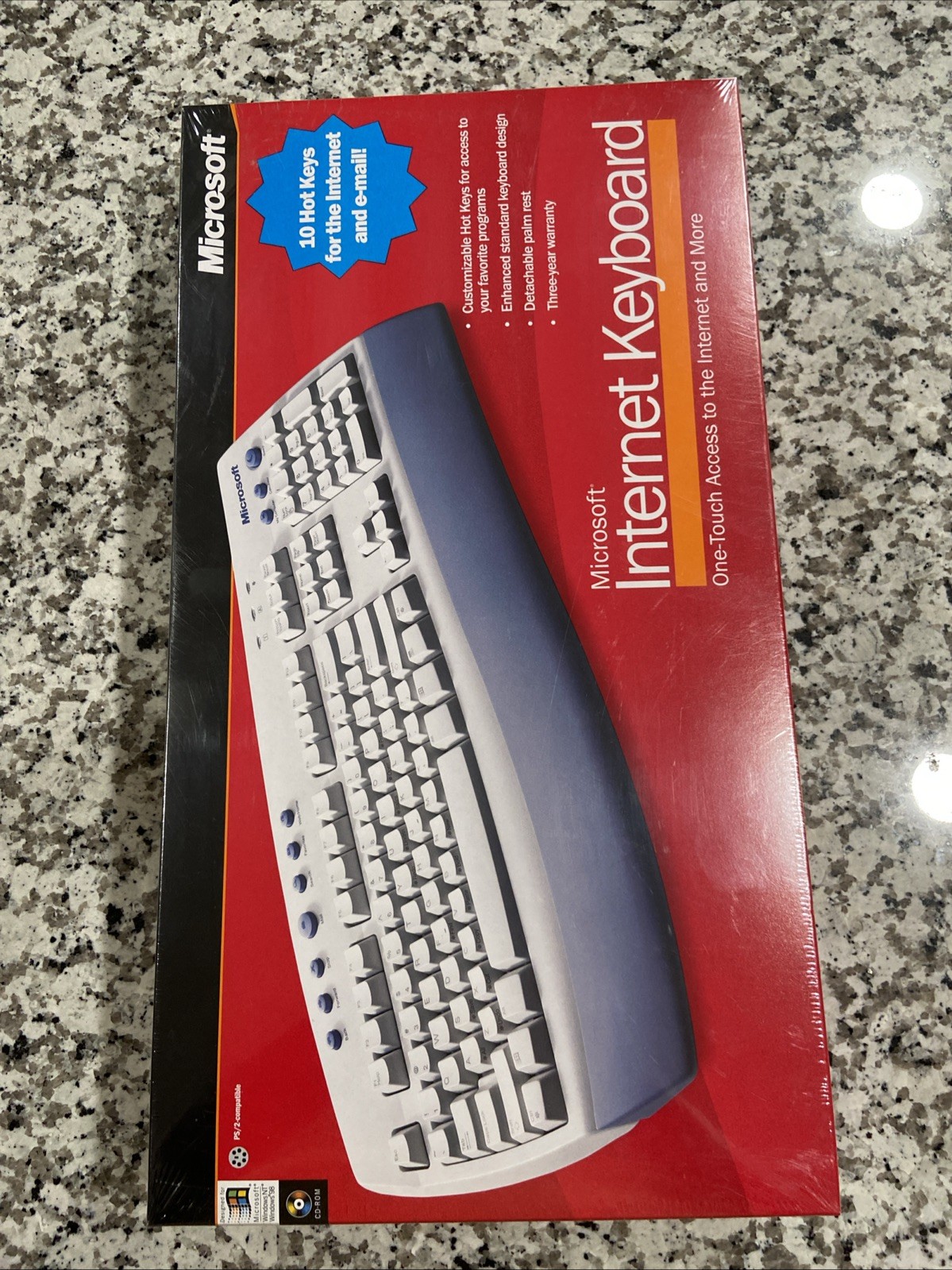 Microsoft Internet Keyboard White 10 Hot Keys Palm Rest New In Box Sealed