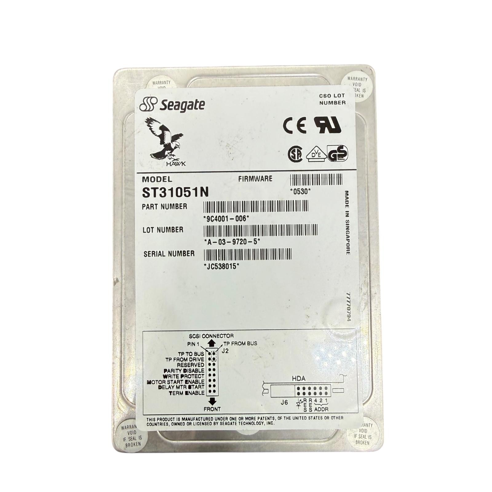 Seagate Hawk 2XL ST31051N SCSI 1GB Hard Drive 9C4001-006 -TESTED