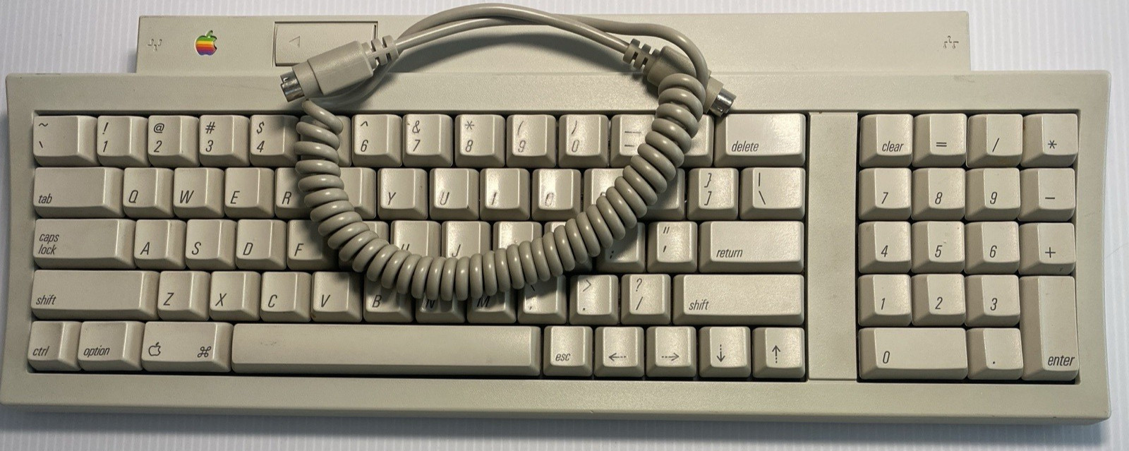 Apple Keyboard M0487 Macintosh IIgs ADB Keyboard Vintage Tested w/ Coiled Cable