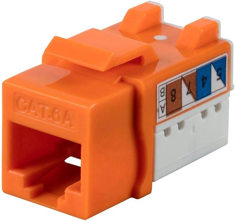 (5 pcs.) Monoprice Cat6A 90° Unshielded Punch Down Keystone Jack, Orange, 5-pack