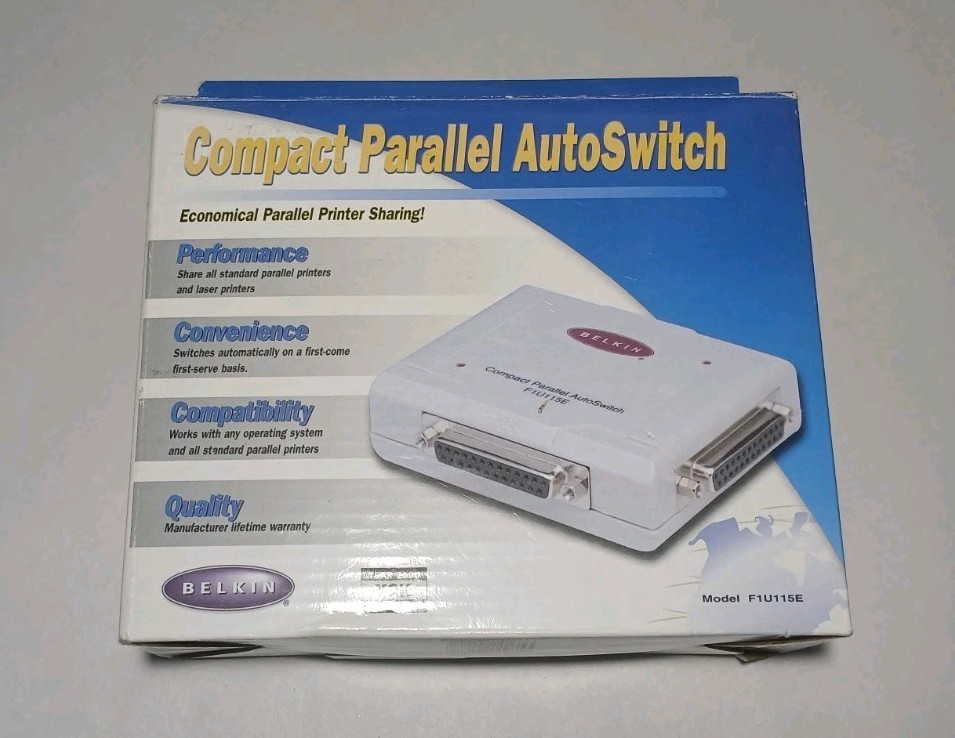 Belkin F1U115E 2 Port Parallel Printer Sharing Auto Switch