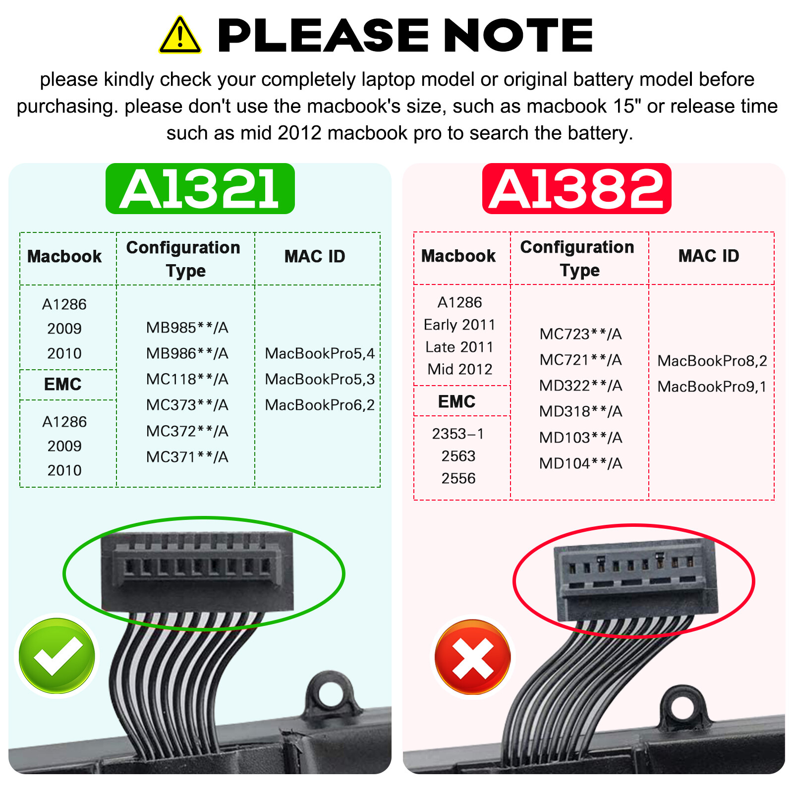 A1321/A1382 Battery for Apple MacBook A1286 Mid 2009 2010 2012 Late/Early 2011